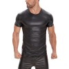 Bright Leather Men Short Sleeve T-shirt Sexy Matte Leather Vest For Men Round Neck Black Vest SX248