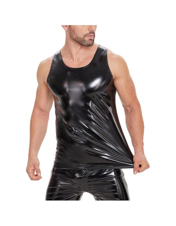 Sexy Black Vest Men's Sexy PVC Bright Leather Vest Mirror Bright Close-Fitting Leather T-Shirt SX246