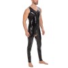Plus Size Zipper Men's PVC Bright Leather Sexy Open Slim Bodysuit Sleeveless Vest Jumpsuit SX255