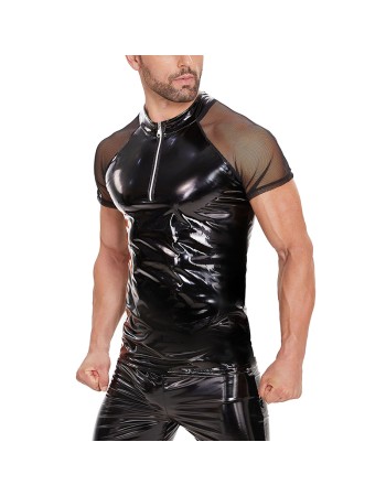 Sexy Slim See Through Short Sleeve Leather Top Men's PVC Bright Leather Vest Men SX243
