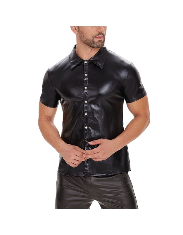 Leather Jacket For Men Short-Sleeved Men PVC High Gloss Patent Coat Sexy Leather Top SX244