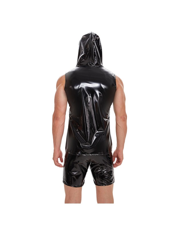 Bright Leather Hooded Coat Zipper Leather Vest Sleeveless Vest Men's Mirror Leather Vest SX259