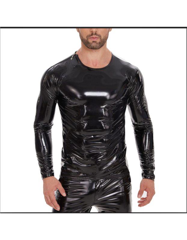 Men's Jacket PVC High Highlight Patent Leather Sexy Slim-Fit Long Sleeve PU T-shirt SX250