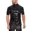 Zipper Short Sleeve Jacket Men's PVC Bright Patent Leather Coat Sexy Slim Leather Coat SX251