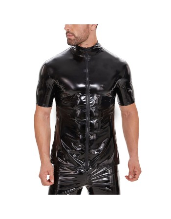 Zipper Short Sleeve Jacket Men's PVC Bright Patent Leather Coat Sexy Slim Leather Coat SX251