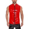 Mirror PU Bright Slim Casual Waterproof Standing Collar Sleeveless Leather Vest Jacket Men SX240