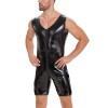Sexy Zipper Open File Bodysuit Men's Mirror Bright Leather Short Pants Sleeveless Jumpsuit SX258