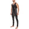Plus Size Zipper Men's PVC Bright Leather Sexy Open Slim Bodysuit Sleeveless Vest Jumpsuit SX255