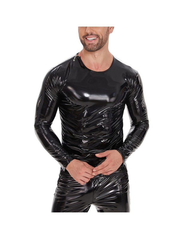 Men's Jacket PVC High Highlight Patent Leather Sexy Slim-Fit Long Sleeve PU T-shirt SX250