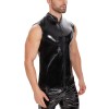 Mirror PU Bright Slim Casual Waterproof Standing Collar Sleeveless Leather Vest Jacket Men SX240