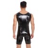 Sexy Zipper Open File Bodysuit Men's Mirror Bright Leather Short Pants Sleeveless Jumpsuit SX258