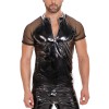 Sexy Slim See Through Short Sleeve Leather Top Men's PVC Bright Leather Vest Men SX243