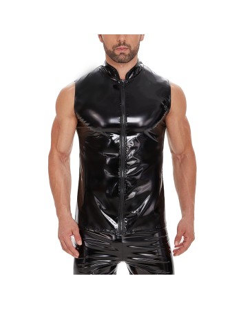 Mirror PU Bright Slim Casual Waterproof Standing Collar Sleeveless Leather Vest Jacket Men SX240