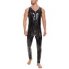 Plus Size Zipper Men's PVC Bright Leather Sexy Open Slim Bodysuit Sleeveless Vest Jumpsuit SX255