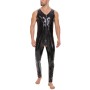 Plus Size Zipper Men's PVC Bright Leather Sexy Open Slim Bodysuit Sleeveless Vest Jumpsuit SX255