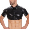 New Men's PVC Jacket Sexy Slim Short Sleeve Half Leather Shirt PU Black Button Shirt Top SX252