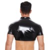 New Men's PVC Jacket Sexy Slim Short Sleeve Half Leather Shirt PU Black Button Shirt Top SX252