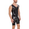 Sexy Zipper Open File Bodysuit Men's Mirror Bright Leather Short Pants Sleeveless Jumpsuit SX258
