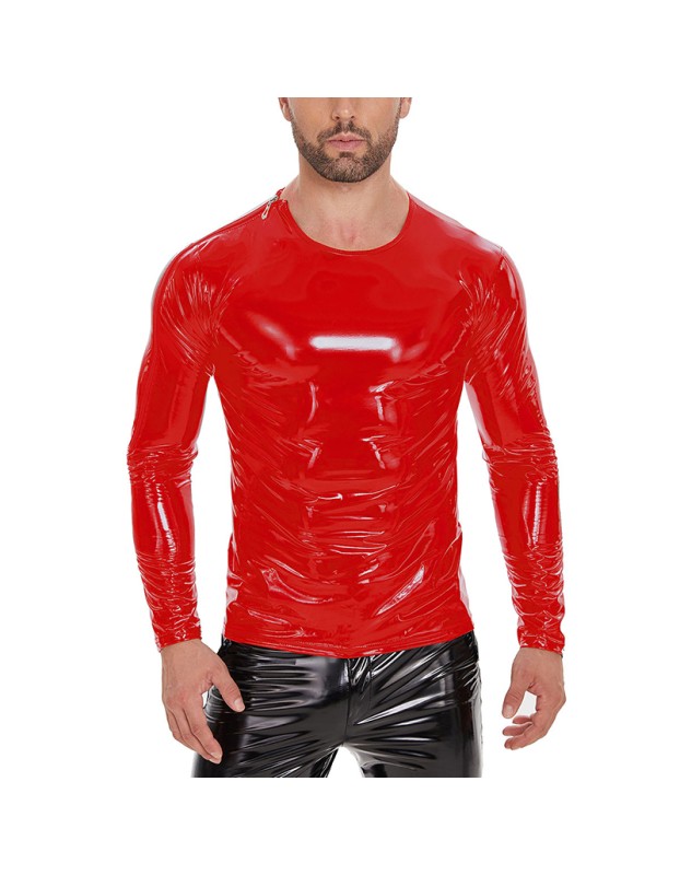Men's Jacket PVC High Highlight Patent Leather Sexy Slim-Fit Long Sleeve PU T-shirt SX250