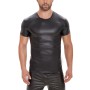 Bright Leather Men Short Sleeve T-shirt Sexy Matte Leather Vest For Men Round Neck Black Vest SX248