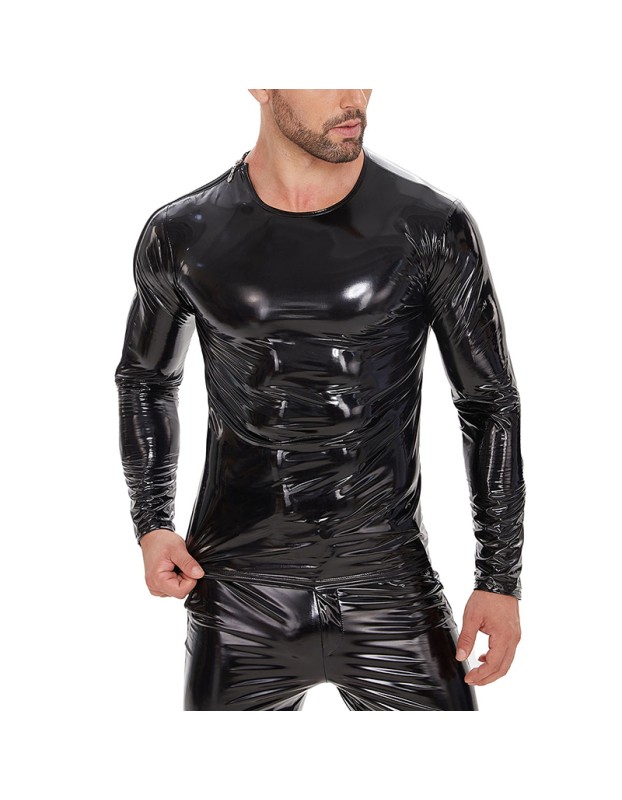 Men's Jacket PVC High Highlight Patent Leather Sexy Slim-Fit Long Sleeve PU T-shirt SX250
