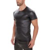 Bright Leather Men Short Sleeve T-shirt Sexy Matte Leather Vest For Men Round Neck Black Vest SX248
