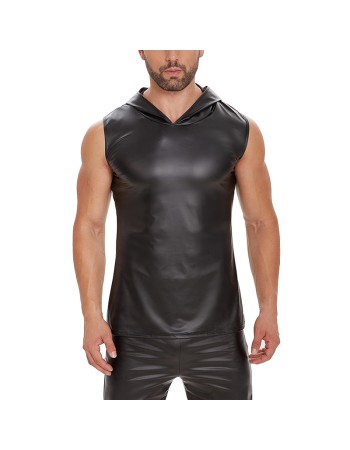 Patent Leather Top Hooded Sleeveless T-shirt Men's Matte Leather Vest Advanced Soft Vest SX261