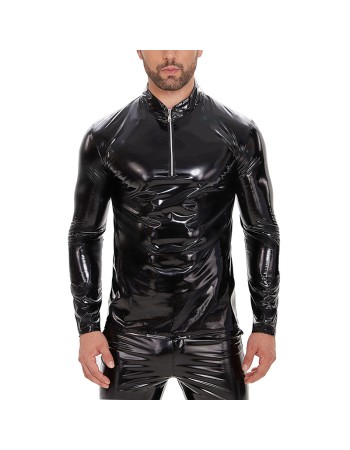 Slim Zipper Mirror Bright Long Sleeve Leather Top Stand-up T-shirt Sexy Men Leather Jacket SX270