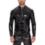 Slim Zipper Mirror Bright Long Sleeve Leather Top Stand-up T-shirt Sexy Men Leather Jacket SX270