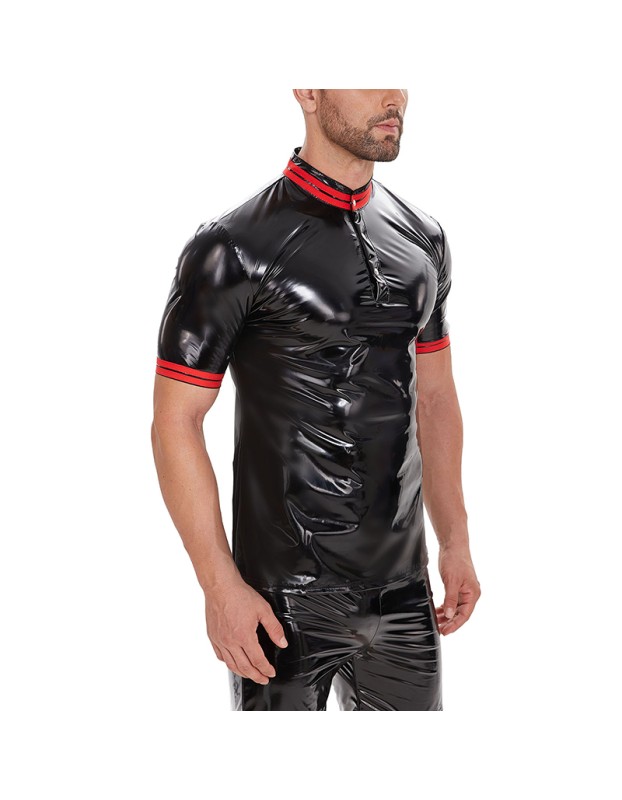 Waterproof Leather  Assorted Colors Vest Men's PU Mirror Bright Leather Round Neck T-shirt SX271