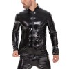 Highlight Men's PVC Patent Leather Sexy Long Sleeve Zipper Jacket Top Leather Coat SX265