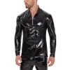 Slim Zipper Mirror Bright Long Sleeve Leather Top Stand-up T-shirt Sexy Men Leather Jacket SX270