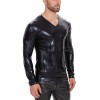 V-neck PU Leather Top Men's Soft Patent Leather T-shirt Long Sleeve Sexy Bright Leather Coat SX260