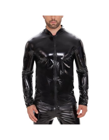 Highlight Men's PVC Patent Leather Sexy Long Sleeve Zipper Jacket Top Leather Coat SX265