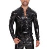 Mirror PU Men's Vest Bright Leather Long Sleeve Leather Jacket Slim Strap Stand-up T-shirt SX269