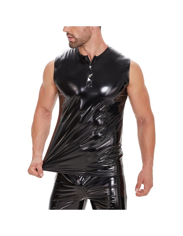 Sleeveless Leather Vest Men's Mirror Slim Casual Waterproof Sexy Men Leather T-shirt SX268