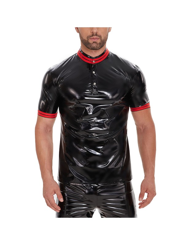 Waterproof Leather  Assorted Colors Vest Men's PU Mirror Bright Leather Round Neck T-shirt SX271