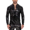 Mirror PU Men's Vest Bright Leather Long Sleeve Leather Jacket Slim Strap Stand-up T-shirt SX269