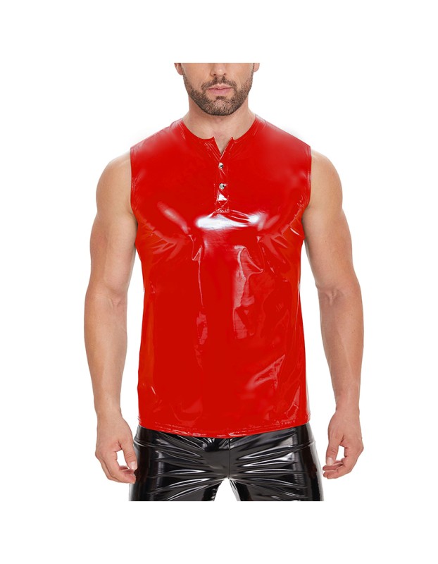 Sleeveless Leather Vest Men's Mirror Slim Casual Waterproof Sexy Men Leather T-shirt SX268