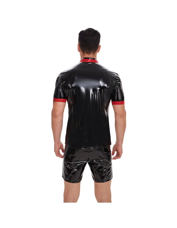 Waterproof Leather  Assorted Colors Vest Men's PU Mirror Bright Leather Round Neck T-shirt SX271