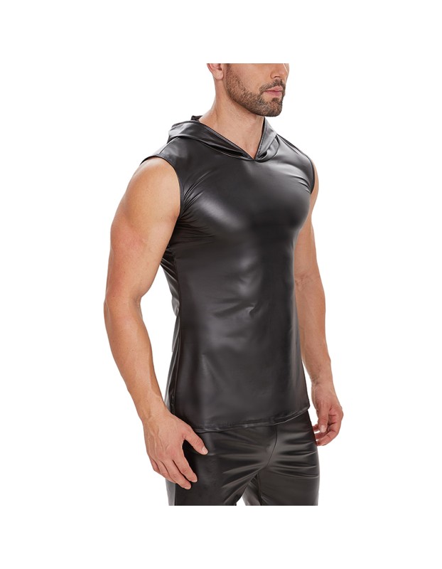 Patent Leather Top Hooded Sleeveless T-shirt Men's Matte Leather Vest Advanced Soft Vest SX261