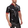 Waterproof Leather  Assorted Colors Vest Men's PU Mirror Bright Leather Round Neck T-shirt SX271
