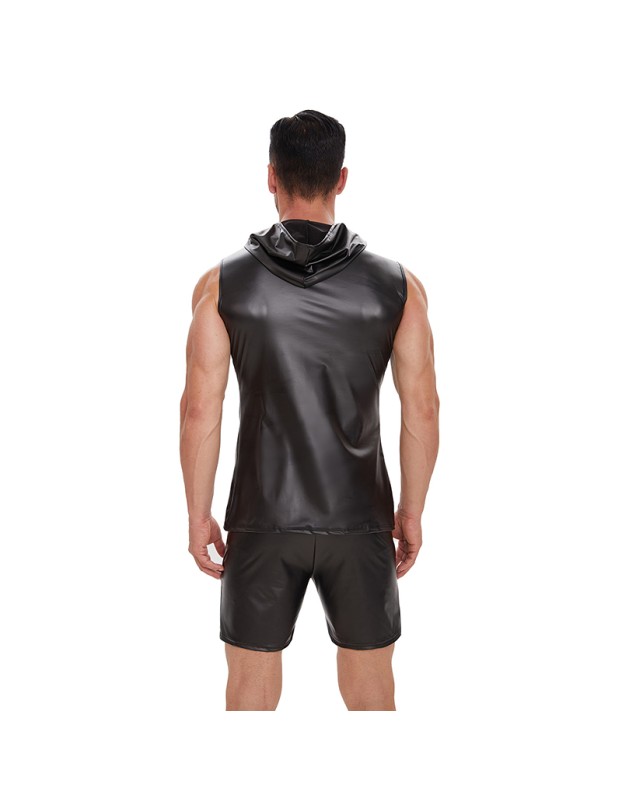 Patent Leather Top Hooded Sleeveless T-shirt Men's Matte Leather Vest Advanced Soft Vest SX261