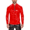 Slim Zipper Mirror Bright Long Sleeve Leather Top Stand-up T-shirt Sexy Men Leather Jacket SX270