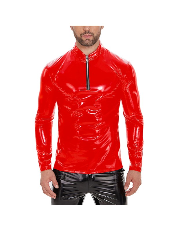 Slim Zipper Mirror Bright Long Sleeve Leather Top Stand-up T-shirt Sexy Men Leather Jacket SX270