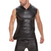 Patent Leather Top Hooded Sleeveless T-shirt Men's Matte Leather Vest Advanced Soft Vest SX261