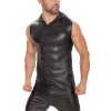 Patent Leather Top Hooded Sleeveless T-shirt Men's Matte Leather Vest Advanced Soft Vest SX261