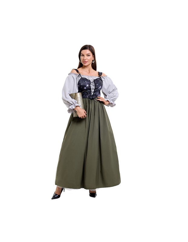 Halloween Medieval Retro One Shoulder Dress Cultural Festival Art Performance Costume DL2072