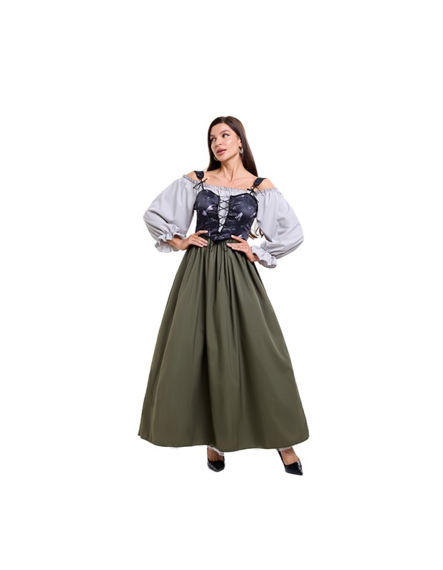 Halloween Medieval Retro One Shoulder Dress Cultural Festival Art Performance Costume DL2072