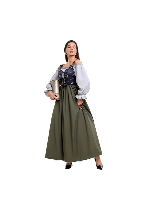 Halloween Medieval Retro One Shoulder Dress Cultural Festival Art Performance Costume DL2072